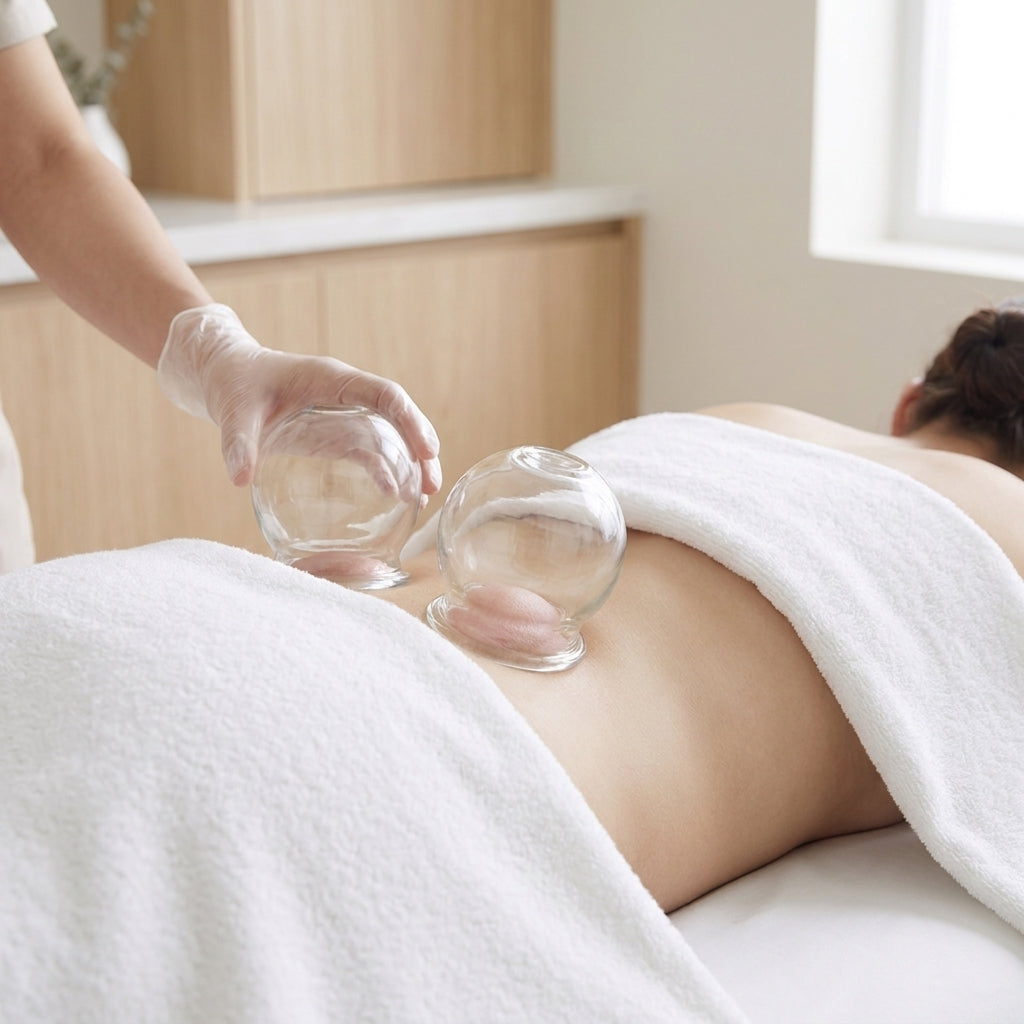 Cupping therapy cups placed on the lower back during a butt cupping session
